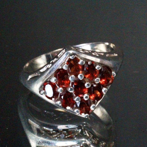 CII Thailand Sterling Silver Garnet Cluster QVC Diamond Shape Ring - Picture 1 of 8